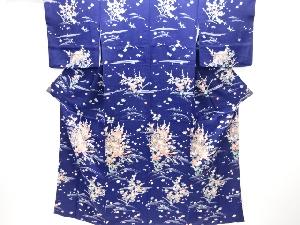 御所車に花模様付け下げ小紋着物